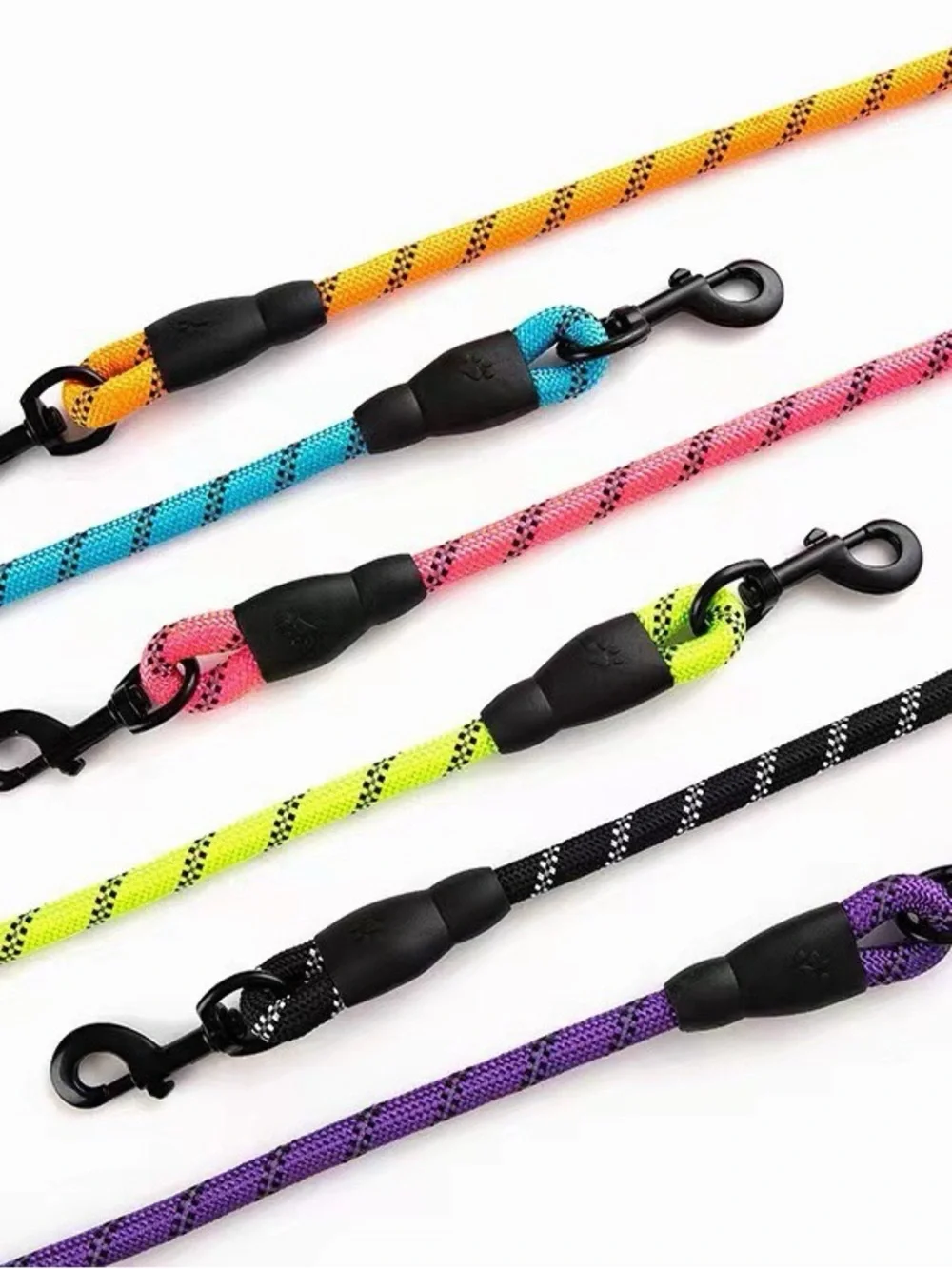 Black Reflective Rope Dog Leash with Padded Handle
